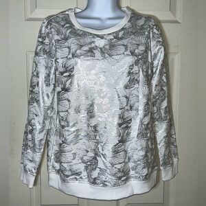 Elegant Floral Sweatshirt -‎ White and Gray